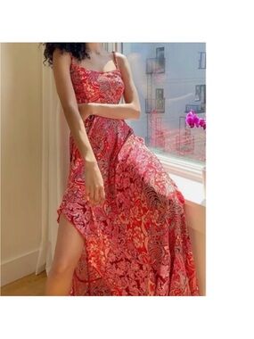 Free People Red and Pink Paisley Strappy Maxi Dress